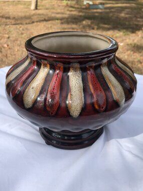 Ceramic Glossy Dark Brown and Oxblood Glaze  Wide Vase